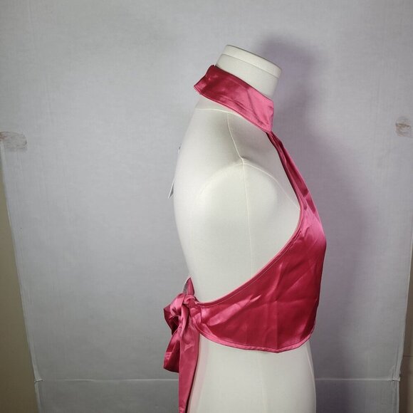 WeWoreWhat Hot Pink Satin Backless Halter Top With Tie Back Size S - Picture 2 of 7